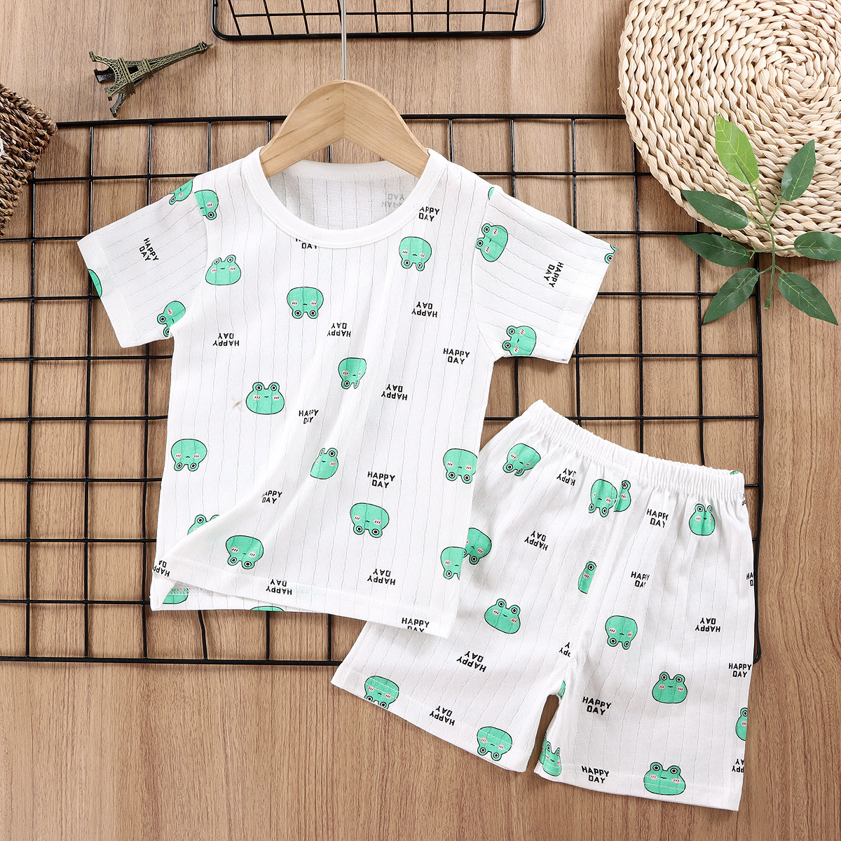 Traje de manga corta para niños de verano pijamas de algodón para Bebés Ropa de aire acondicionado de clase A ropa de verano para Niños y Niñas Ropa Para el hogar