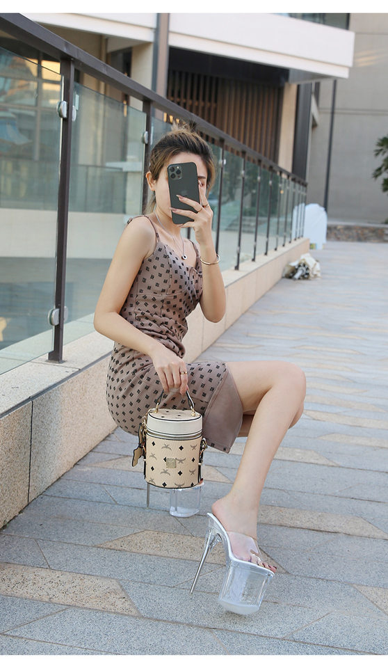 Sandal nữ cao gót siêu cao gót mảnh đế platform trong suốt mũi cá — Màu hồng, Màu trắng, Màu đen, Màu đỏ chi tiết 14