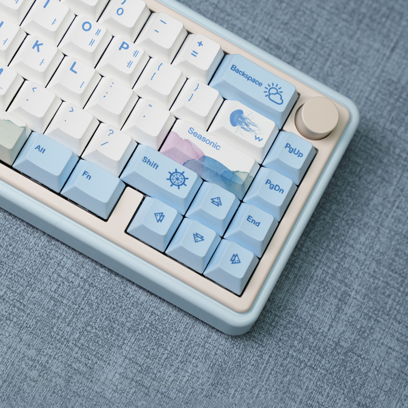 Sea Wave Theme Korean Original High Profile Keycaps Pbt Dye-Sublimation Custom Mechanical Keyboard Cross Keycap Set