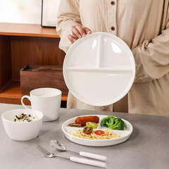 陶瓷分格餐盘子家用分餐盘减脂圆盘方盘法式