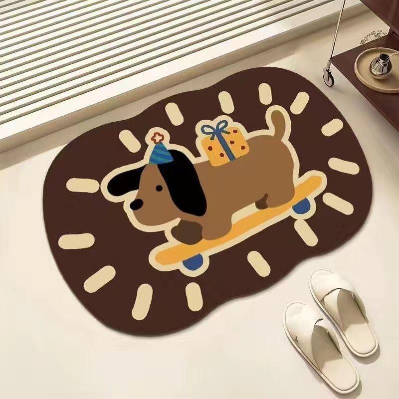 Cute Puppy Entrance Entrance Stain-Resistant Door Mat Bathroom Shower Room Strong Absorbent Foot Mat Diatom Mud Style Floor Mat