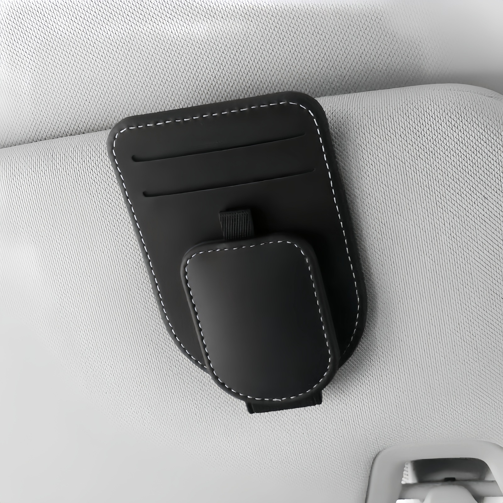 Factory Direct Sale Car-Mounted Pu Card Holder Glasses Clip Sun Visor Sunglasses Multifunctional Ticket Storage Bag Accessories