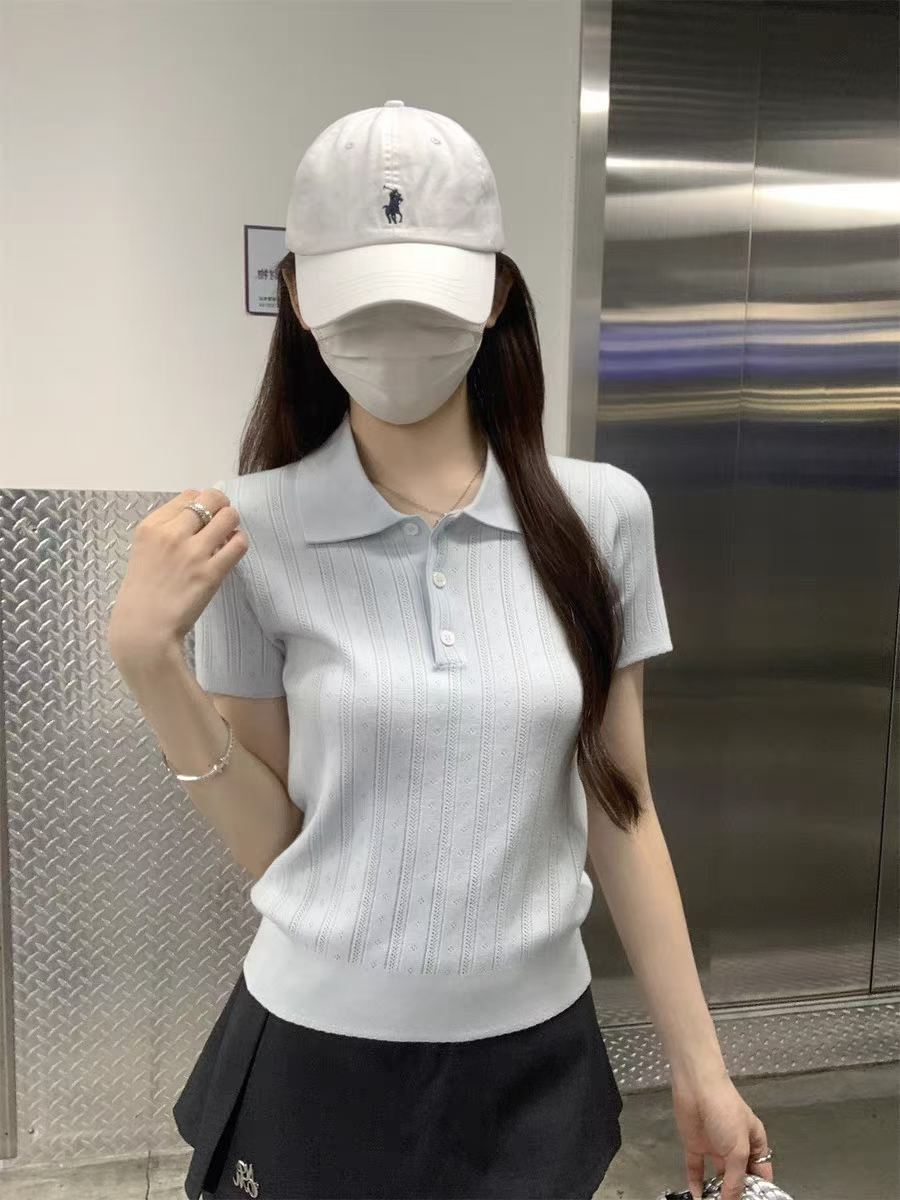Cool cool polo collar ice silk knitted short-sleeved T-shirt for…