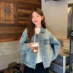 复古港风牛仔外套女2025年秋季小个子设计感休闲百搭短款开衫夹克