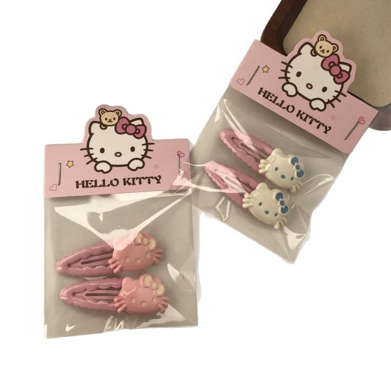 Cute rosa gatito conjunto de adornos de cabello dulce niña dibujos animados cuerda de cabello clip de boca de pato clip de cabello frisa clip