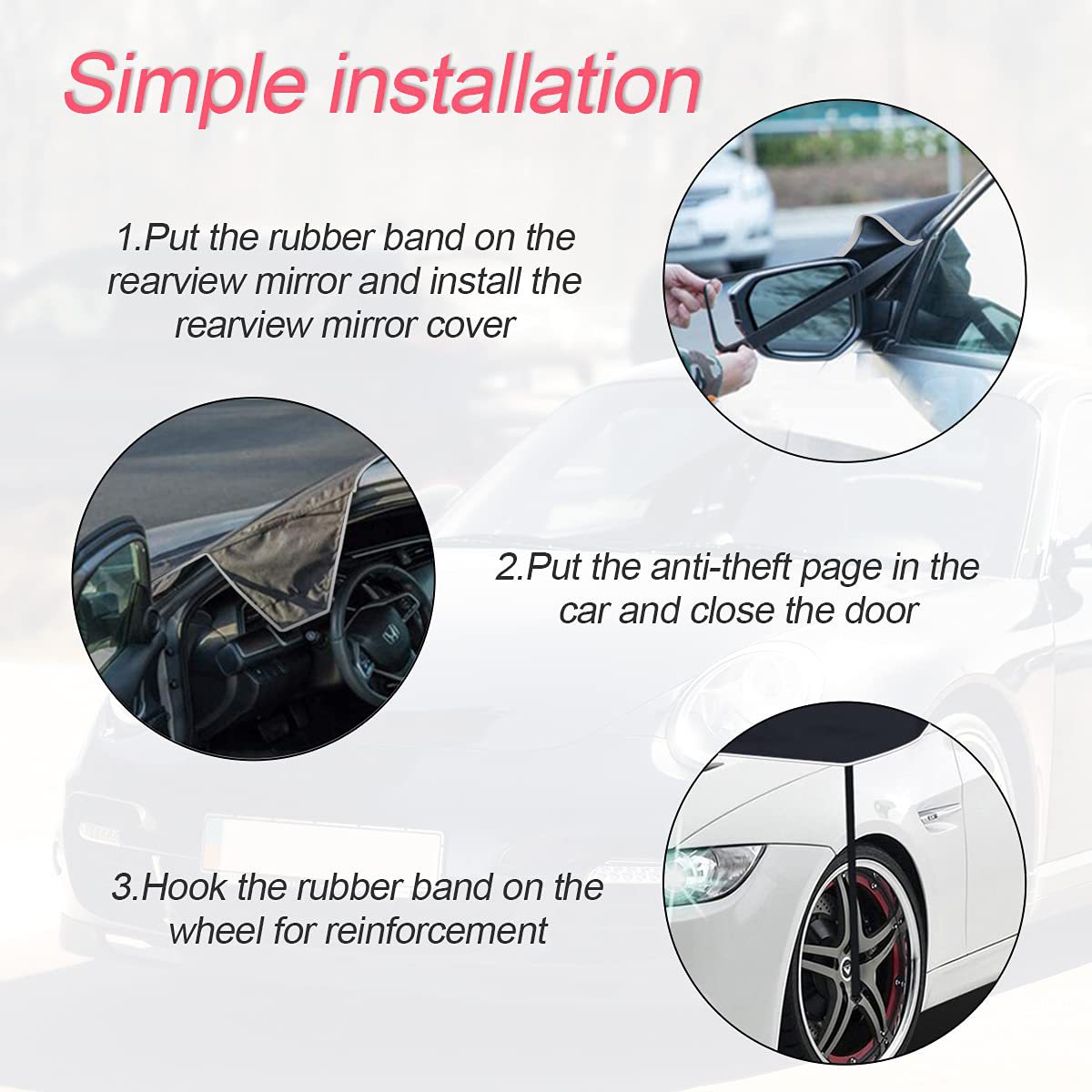 Car snow cover, winter windshield cover, black-coated reflective snow cover for night use, new car sunshade
