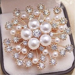 Korean Version Pearl Snowflake Snowdrop Brooch Hollow Flower Boutonniere Fashion Elegance Women Suit Sweater Jacket Metal Accessory