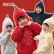 minizone儿童卫衣加绒星星人精灵外套男童女童连帽卫衣秋冬季上衣