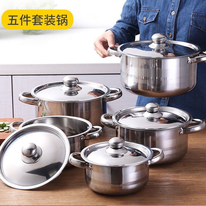 Stainless steel pot five-piece discount high-end practical soup pot creative gift set factory direct sales