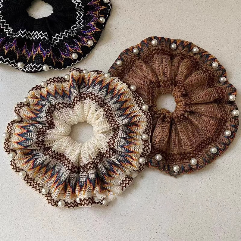 Vintage Bohème Strick Haargummi Mit Perlen Für Damen_voghion.com