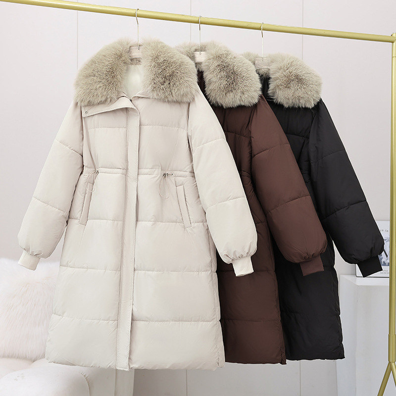 Invierno nuevo largo sobre la rodilla ropa de algodón caliente para mujeres 2025 folga gruesa chaqueta de algodón de cuello grande abrigo image 4