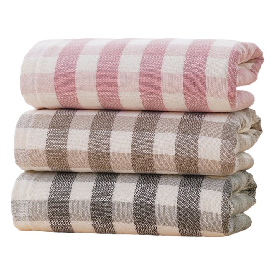 Gaoyang factory 32 cotton towels wholesale gauze Plaid class A extra large adult cotton face towel soft absorbent