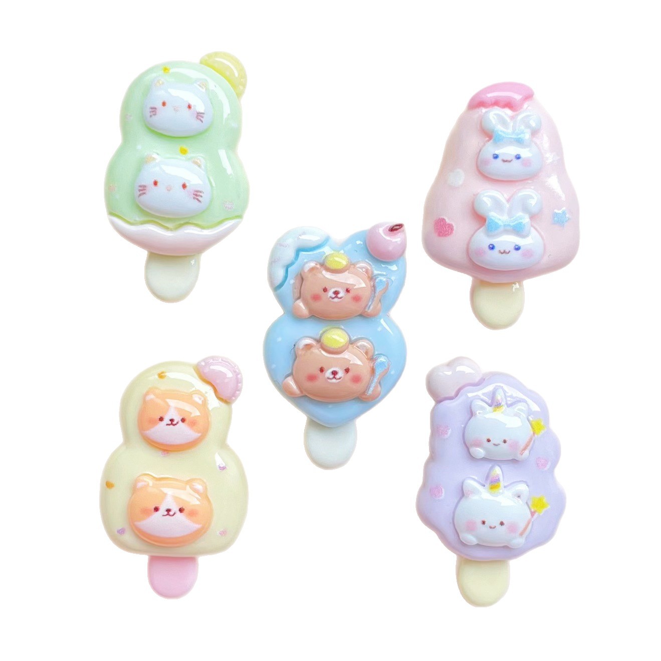 漫画動物アイスクリーム樹脂アクセサリー卸売かわいいアイスキャンディー携帯電話ケースヘアピンリングアクセサリーパッチ素材