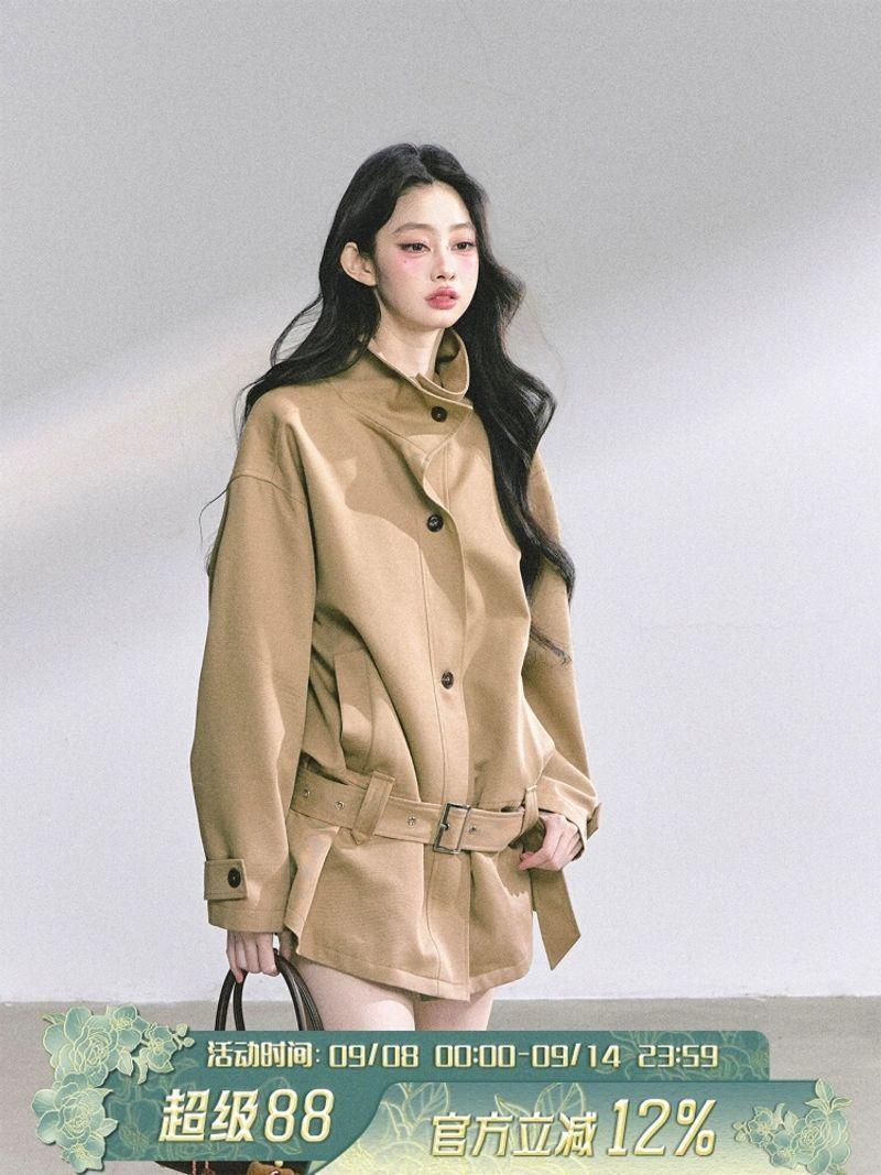 Meili Sydney Holiday % French Hepburn Style Windbreaker Jacket Women's Autumn Loose Slimming Look Stand-Up Collar Top