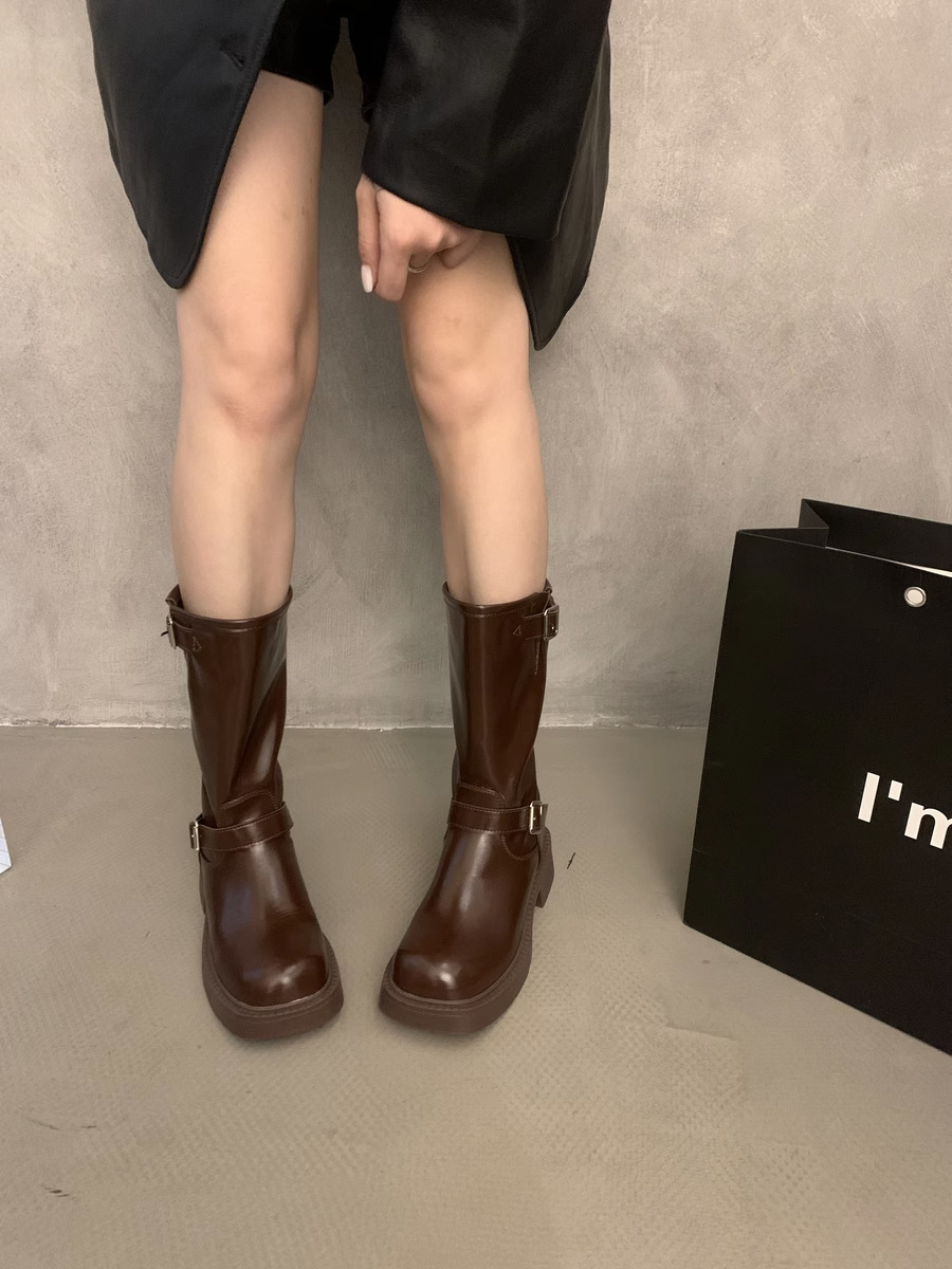 Women's Western Cowboy Ankle Boots Mid Thick Sole Knight Style_voghion.com