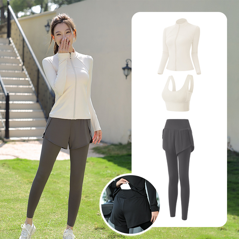 Trajes de yoga para mujeres de verano para correr ropa deportiva suelta rápida ropa seca bolsillo para correr trajes de mujeres de la mañana para correr comercio exterior