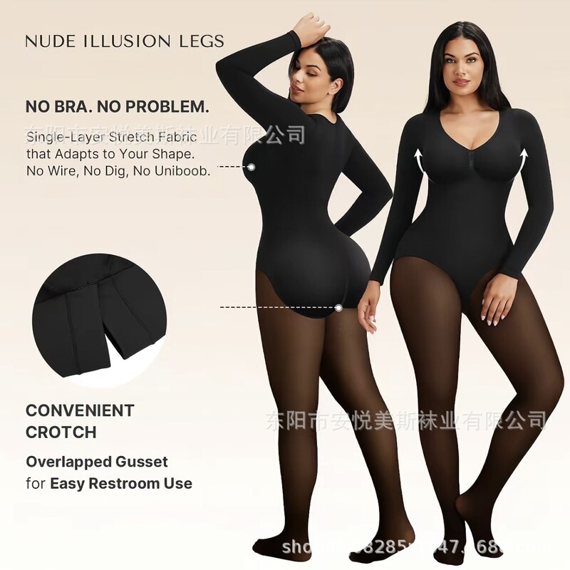 Cross-border TK autumn and winter long-sleeved shaping bodysuit with tummy control, fleece-lined, open-crotch design, hip-lifting, and body-shaping lingerie