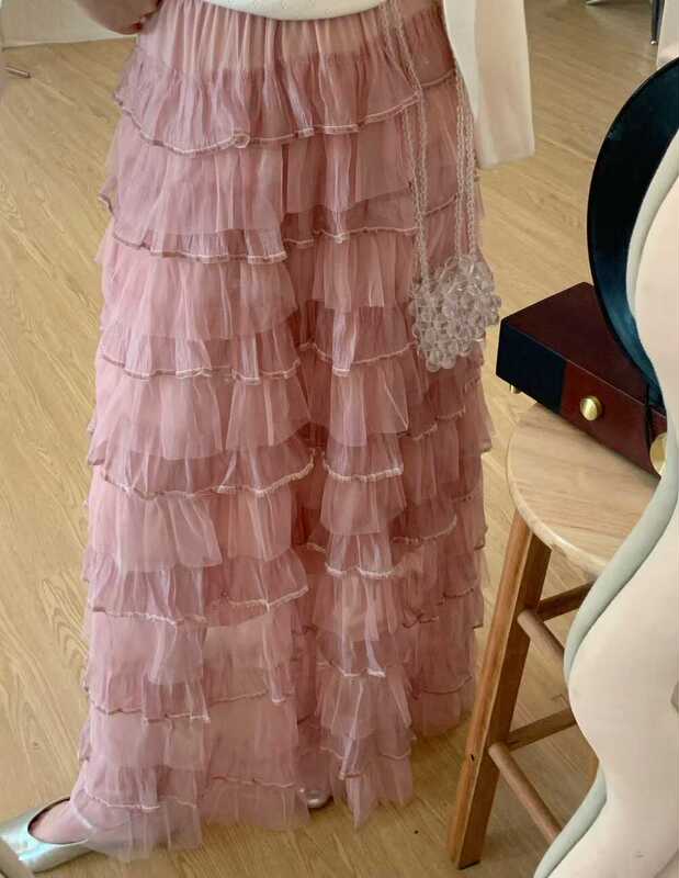 欧美网纱层层拼接长款蛋糕裙仙女半身裙仙女蓬蓬纱裙跨境货源色|undefined