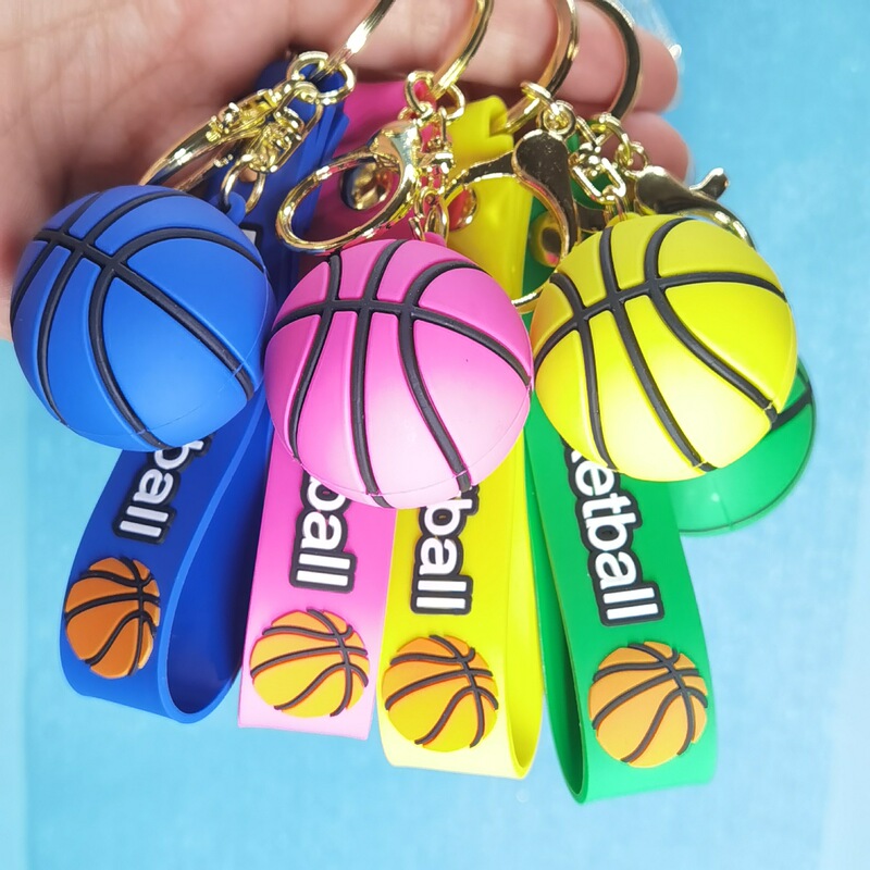 Creative Pvc Resin 3D Basketball Car Keychain Sports Game Series Keyring Accessory