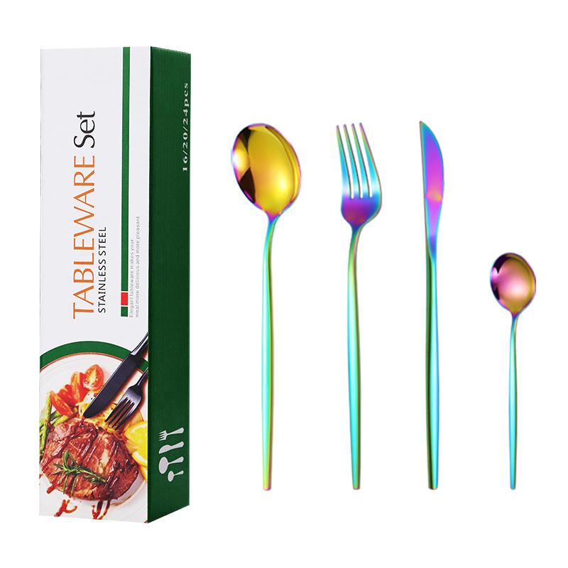 Transfronterizo amazon portugal 20 piezas traje de vajilla occidental cuchillo de carne de acero inoxidable, tenedor y cuchara caja de regalo