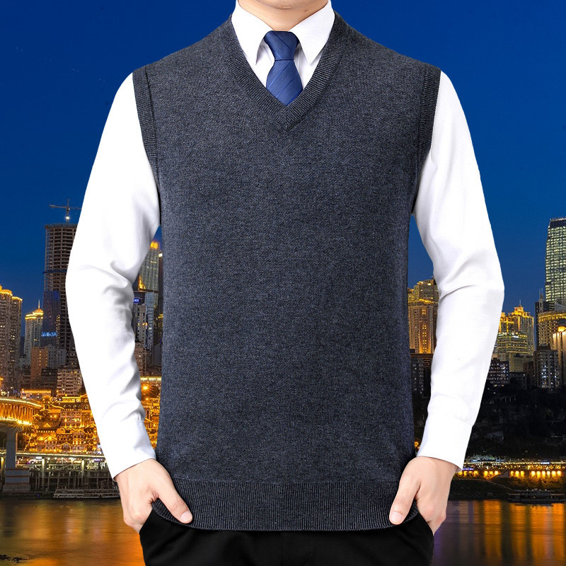 Brand Classy Men's Autumn and Winter Woolen Sweater New Versatile Elegant Business Casual Cashmere Knitted Vest Bottoming Shirt