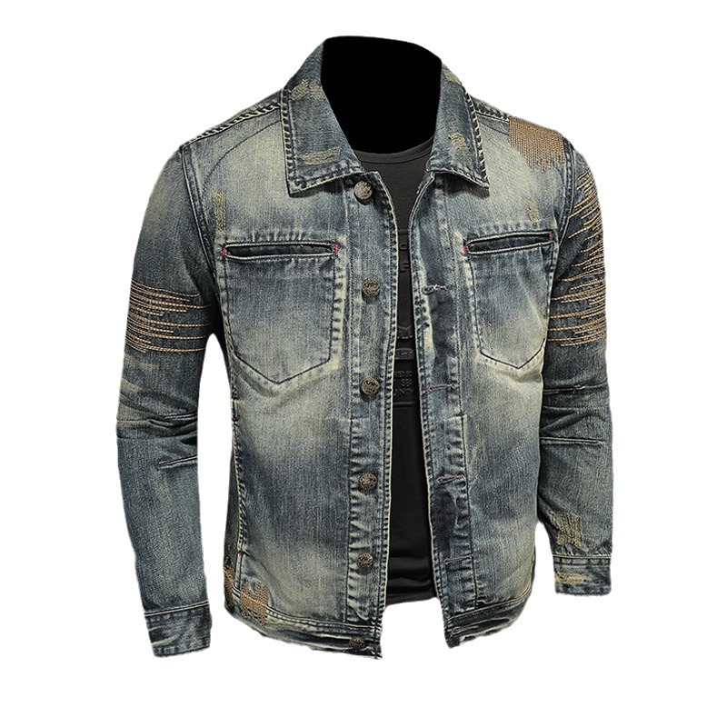 Herrenbekleidung Langärmelige Strickjacke mit Reverskragen, Jeansjacke für Jungen, Nischendesign, trendig, cool, individuell_voghion.com