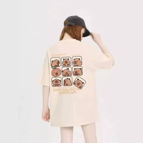 2025 Summer New Loose Cartoon Printed Rest Slim Crewneck Top Women's T-Shirt ISN Cross-border Korean Style