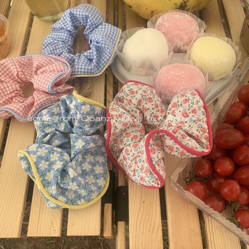 Floral Plaid Contrast Color Large Intestinal Hair Tie for Women Small Fresh and High-end Feeling Cloth Hair Accessory Headwear Korean Style 
