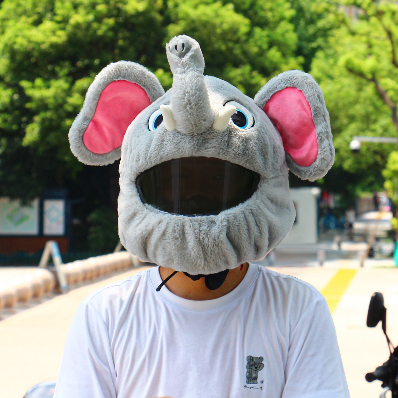 Helmet Protective Hood for Men and Women Motorcycle Full-Face Helmet Cartoon Plush Animal Cute Hood Rabbit Mask Animal