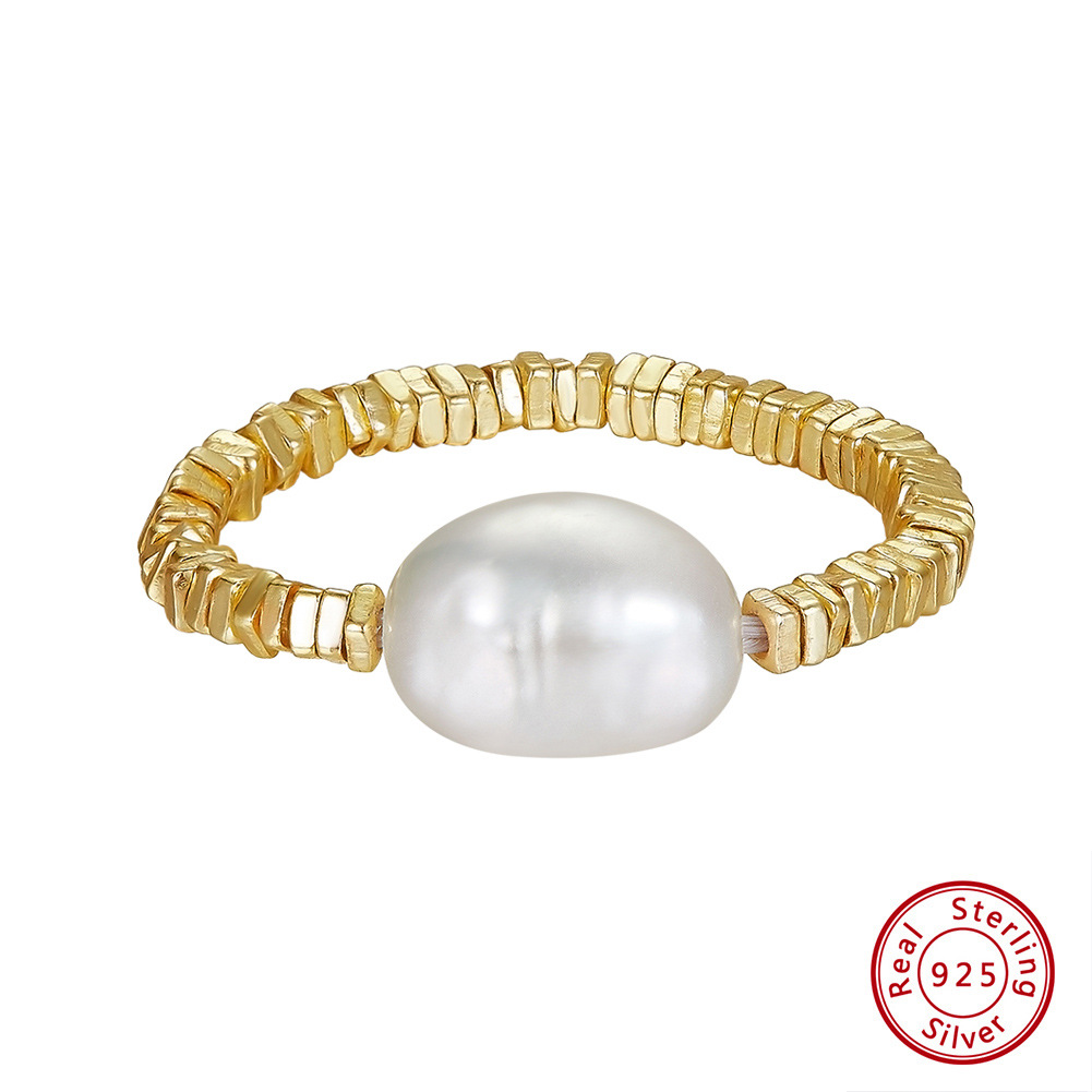 Freshwater Pearl Inlay Material Rings Classification 925 Sterling Silver Freshwater Pearl Solid Color Rings