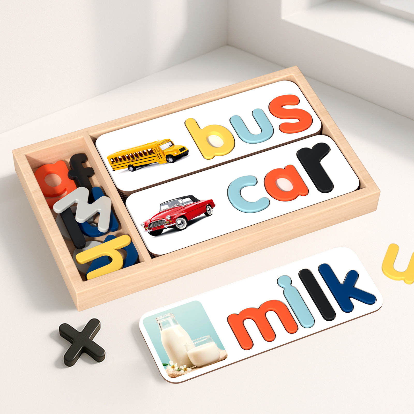 Children's Wooden Spelling Educational Boxed Word Spelling 3-Year-Old Preschool Learning Activity Letter Recognition Spelling Toy