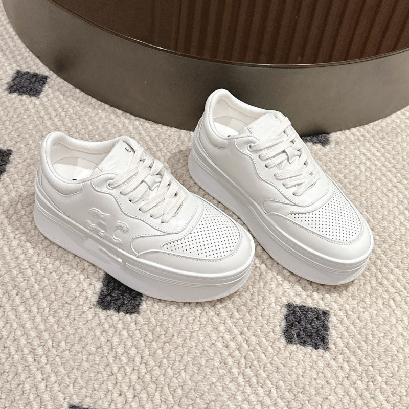 Arc De Triomphe Platform Thick-Soled White Shoes for Women Cowhide Stitching Breathable Heightening Lace-Up Sports and Casual Women's Shoes Arc De Triomphe Platform Thick-Soled White Shoes for Women Cowhide Stitching Breathable Heightening Lace-Up Sports and Casual Women's Shoes