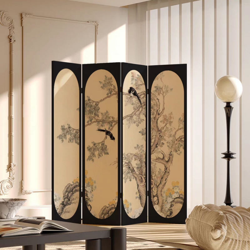French Middle Ancient Flower and Bird Screen Partition Living Room Modern Simple Movable Office Entrance Bedroom Sheltering Home
