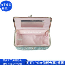 跨境RPET蛇皮纹化妆包 PU合皮化妆盒 蛇皮铁夹包收纳包 定制工厂