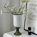 中古花瓶摆件插花装饰客厅高级感法式绿白风灯高脚大口径琉璃花器