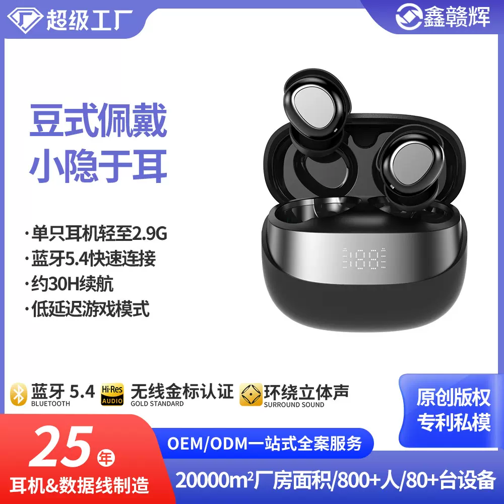 新款迷你蓝牙无线耳机运动降噪数显电量私模无线睡眠耳挂批发