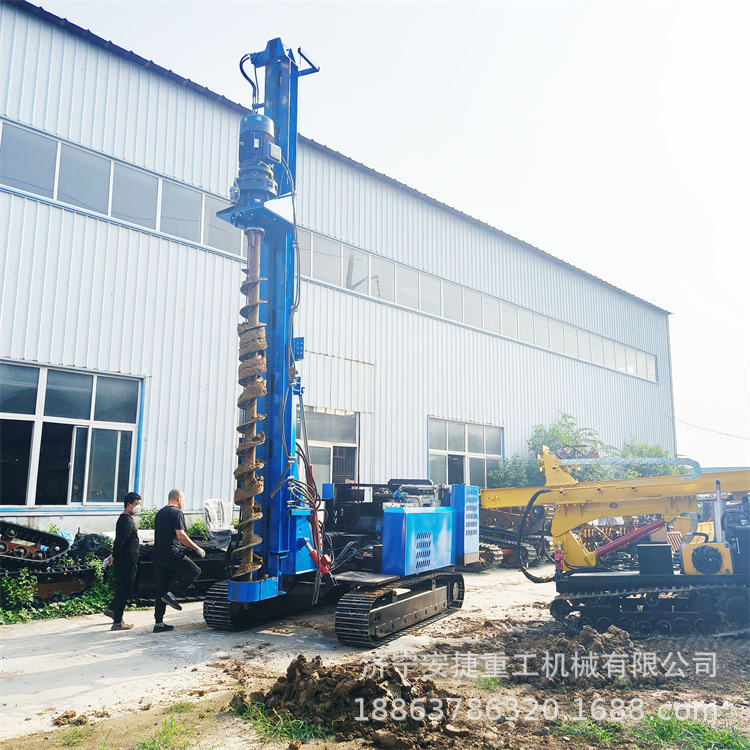 360°旋转光伏打桩机 砂石地形履带式钻孔机 电动光伏螺旋打桩机