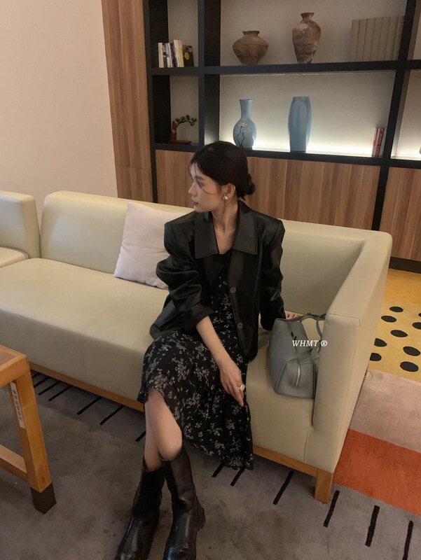 【WOW】简韩气质翻领单排扣显瘦短款皮衣外套女秋季显瘦PU夹克|undefined