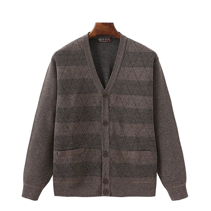 Цельный кардиган для среднего и пожилого возраста с V-образным вырезом и длинными рукавами, утолщенный весенне-осенний жаккардовый свитер, свитер, пальто