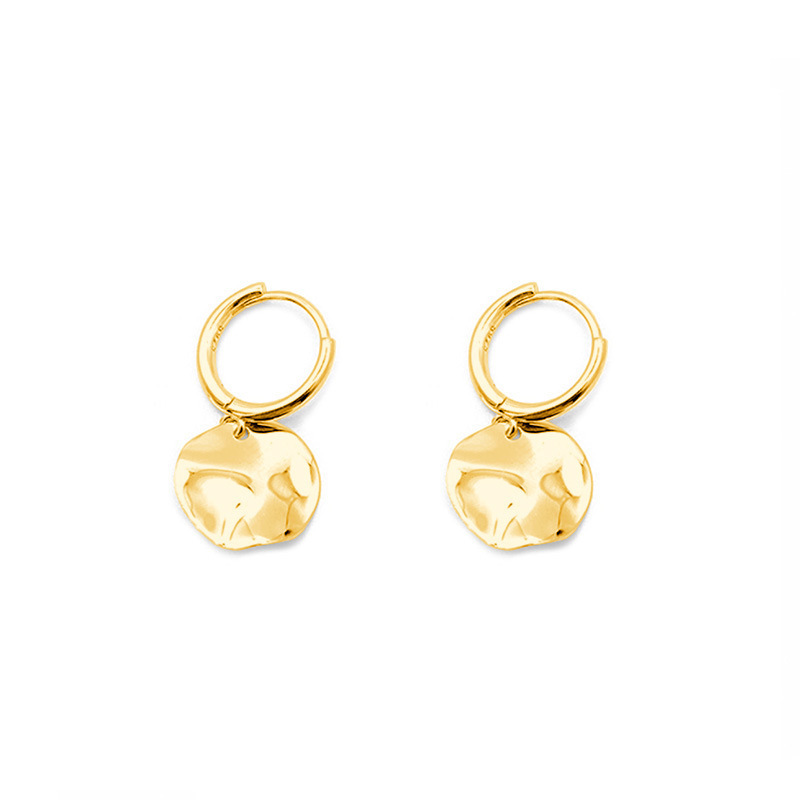 S925 plata esterlina irregular pendientes de disco para mujeres coreanas compactas convexas y suaves de la niña corazón estereoscópico de textura perfiles