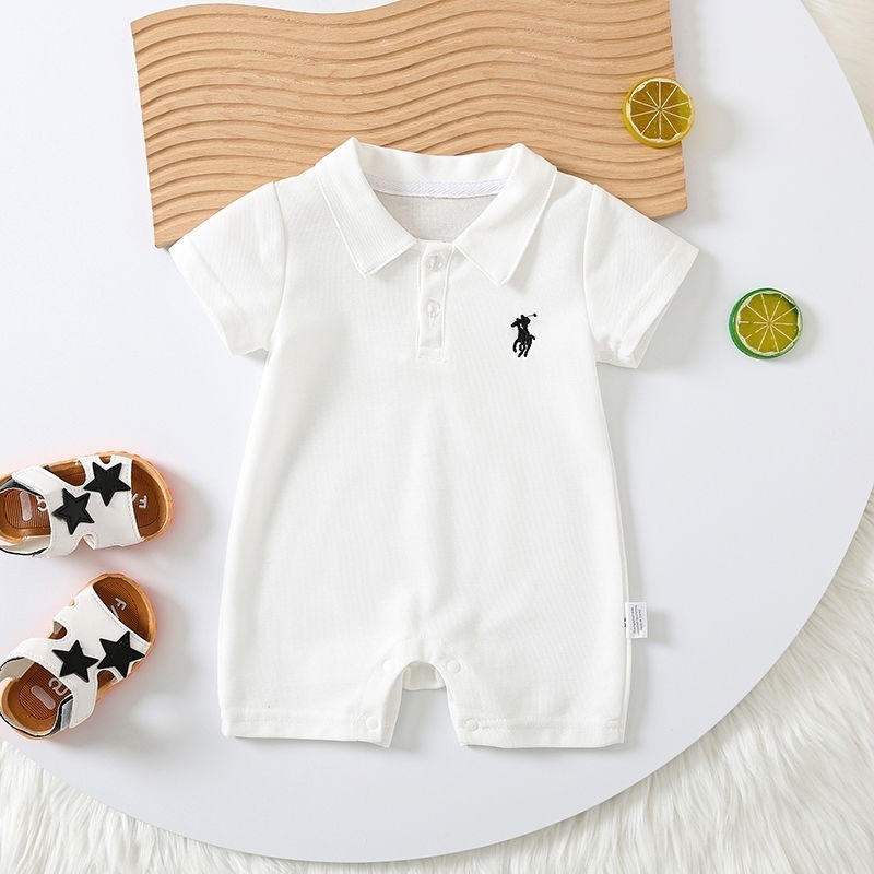 Embroidered Horse Half Sleeve Jumpsuit White