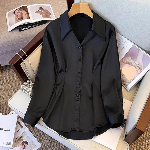 Women's Long-Sleeve Shirt for Autumn 2025, Plus Size, Fat-Hiding, Waist-Slimming Design, Stylish Base Shirt for Women