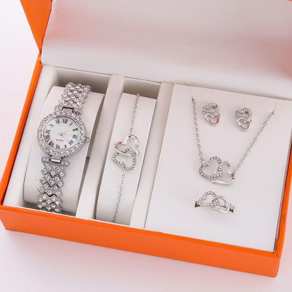 Silver roman watch + double love set