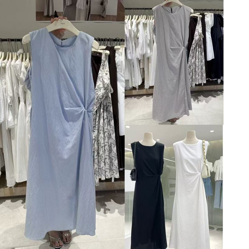 Korean ins wind goddess battle dress! 2025 new temperament one-piece design lace-up twist waist dress