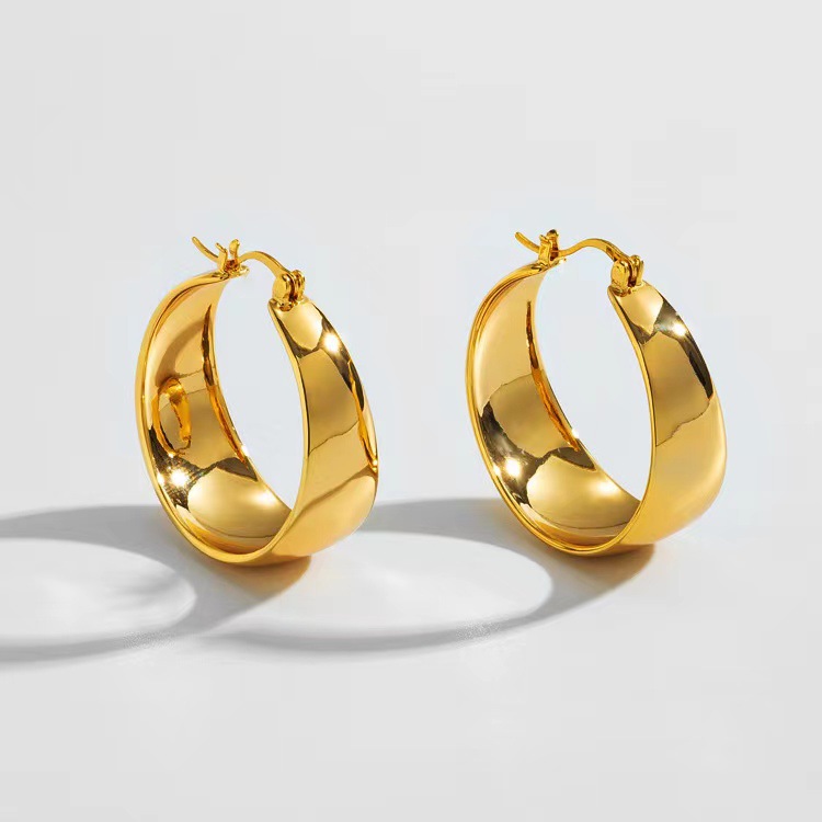 304 Stainless Steel Ear Needle Material Golden Plated Plating Material PVD Coated 18K Gold Real Gold Plated Solid Color 201 Stainless Steel Fashion Waterproof Non Tarnish Hoop Earrings