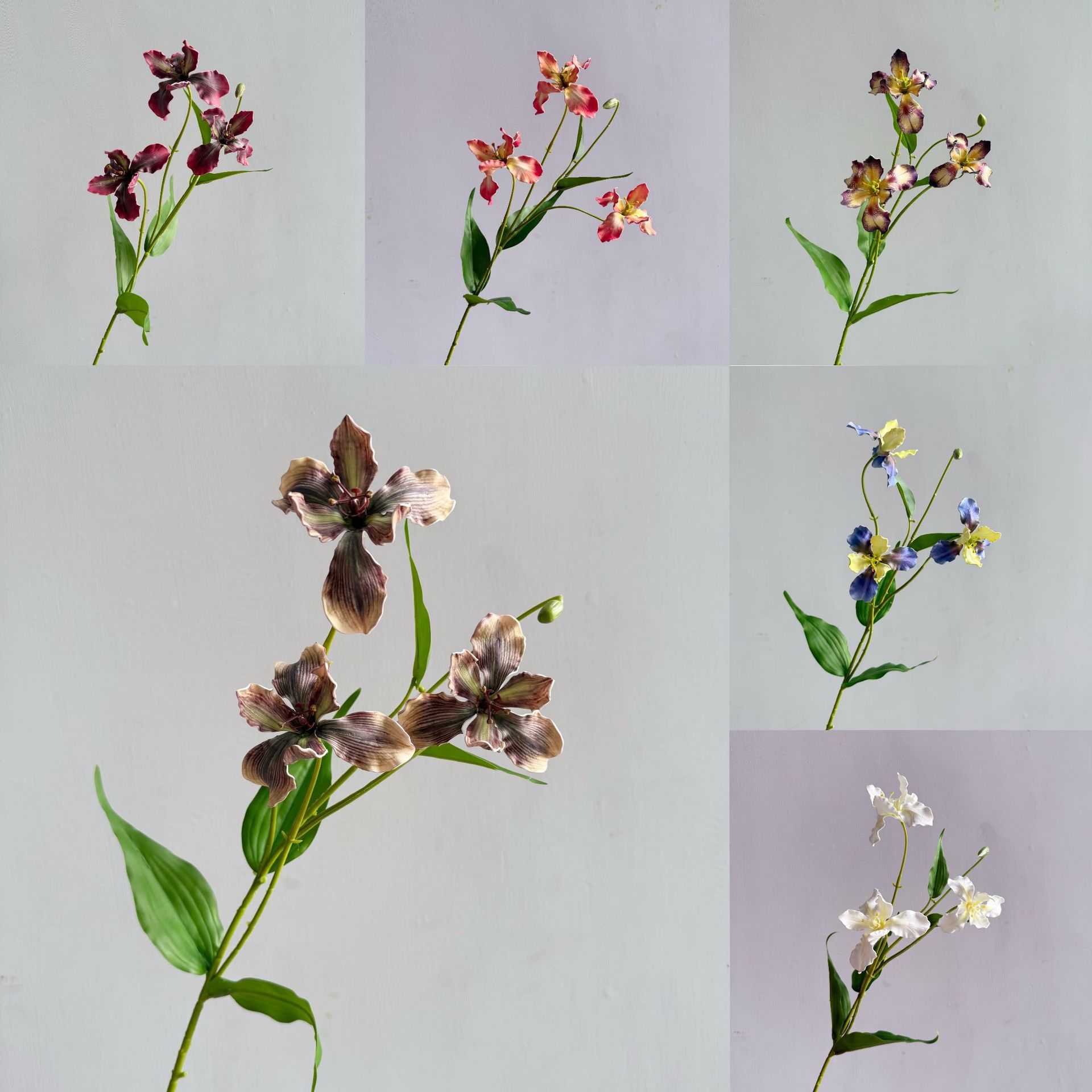 仿真花假花油画3头小鸢尾兰高品质商场橱窗配花造景布置火焰百合