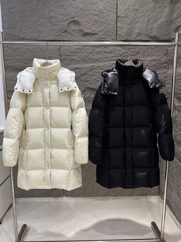 High-Quality m Brand Long down Jacket New Women's Black and White Mid-Length down Coat