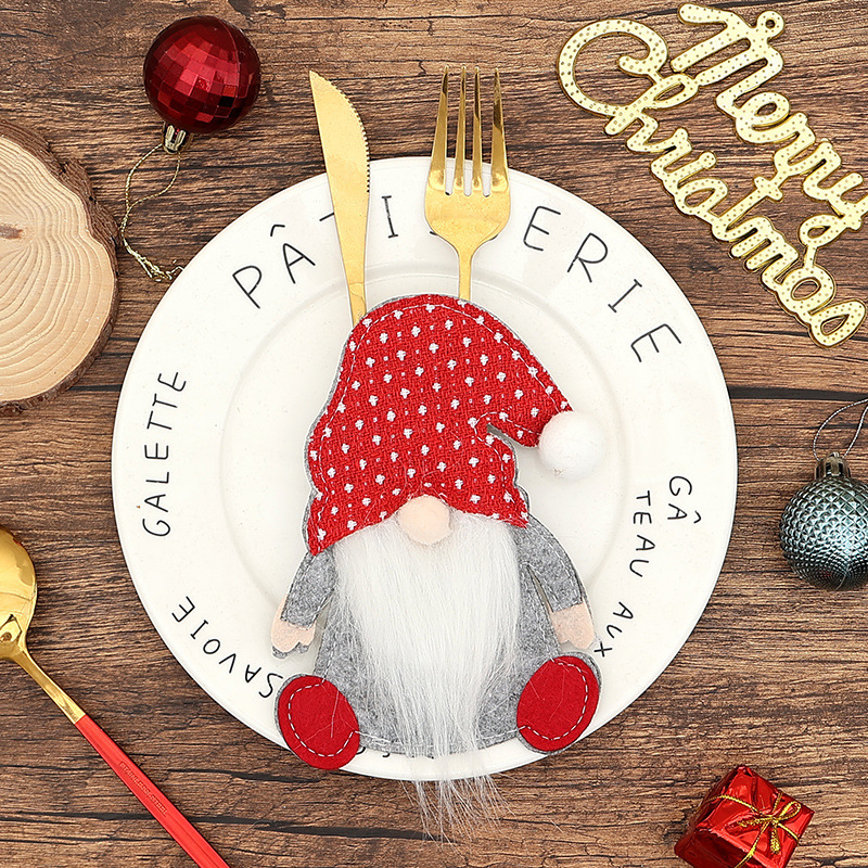 国境を越えたクリスマス装飾用品ナイフフォークセットサンタクロース小人人形ナイフフォーク袋食卓装飾装飾品|undefined