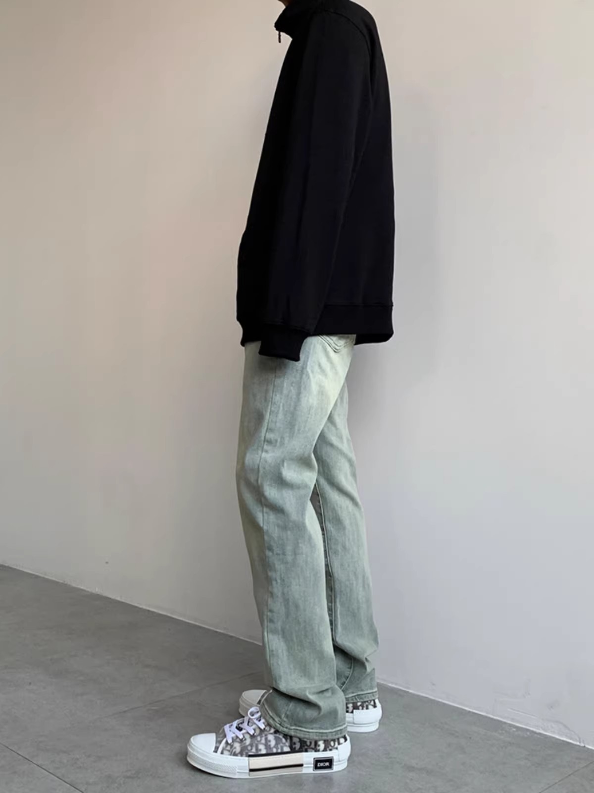 Men's High Elasticity Yellow Mud Dyed Straight Leg Jeans Loose Fitting Trendy Casual Retro Slimming Extra Long Pants_mkmklike.com