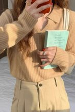 polo领针织衫女春秋感软糯v领毛衣洋气内搭打底衫长袖上衣潮